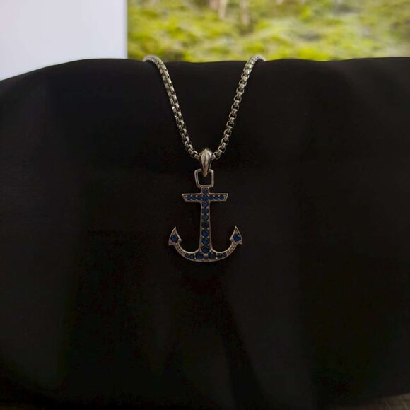 David Yurman Jewelry - David Yurman Anchor Amulet In Sterling Silver With Blue Diamonds